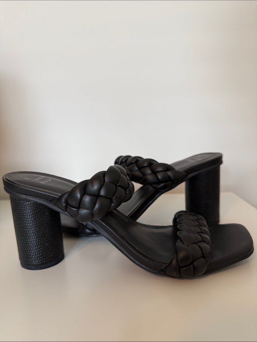 a new day Black Braided Double-Strap Block Heel Sandals